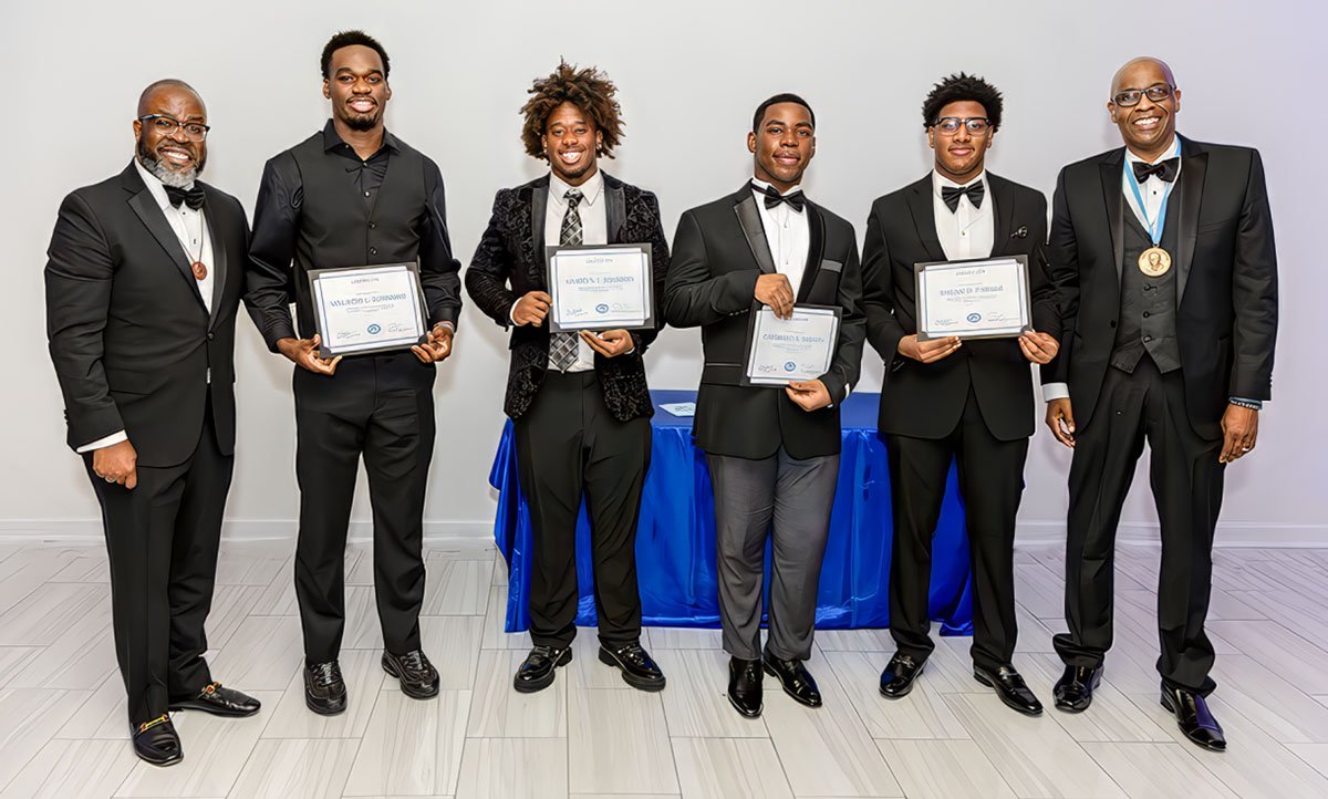2025 Pi Boulé scholarship winners with Pi Boulé Achrons Dr. Jeremy Owoh and Judge Earnest E. Brown, Jr.
